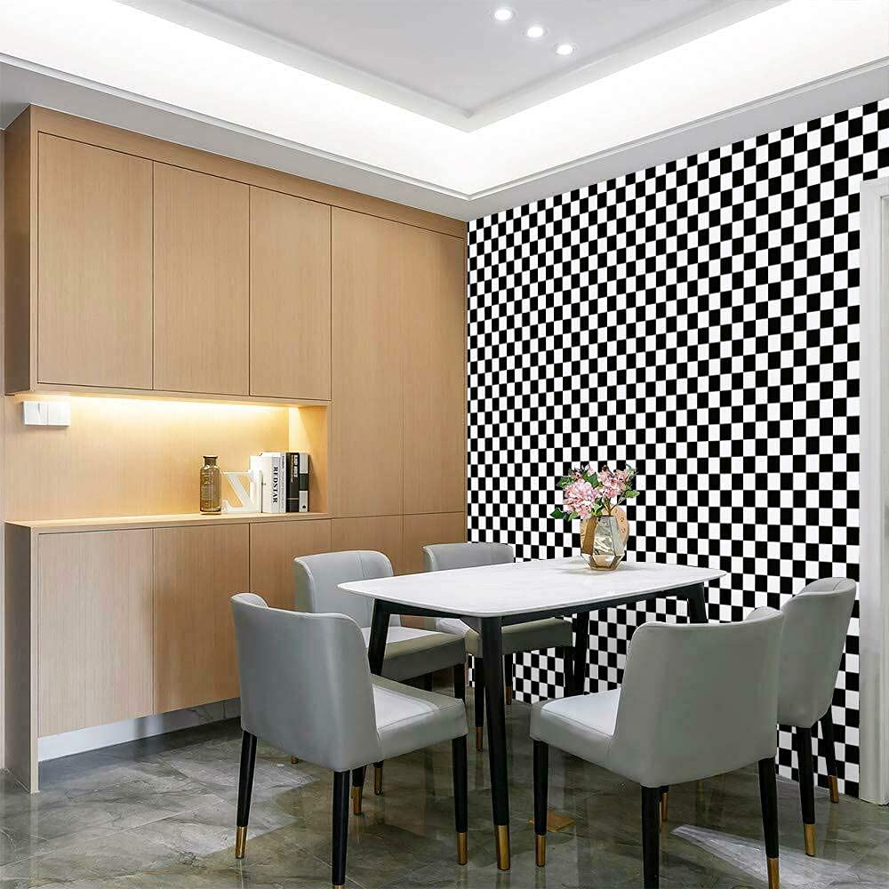 Eurotex Self Adhesive Wallpaper Waterproof Vinyl Stickers PVC Wall Papers 45cm x 300cm (Black & White Check) Eurotex