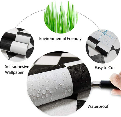 Eurotex Self Adhesive Wallpaper Waterproof Vinyl Stickers PVC Wall Papers 45cm x 300cm (Black & White Check) Eurotex