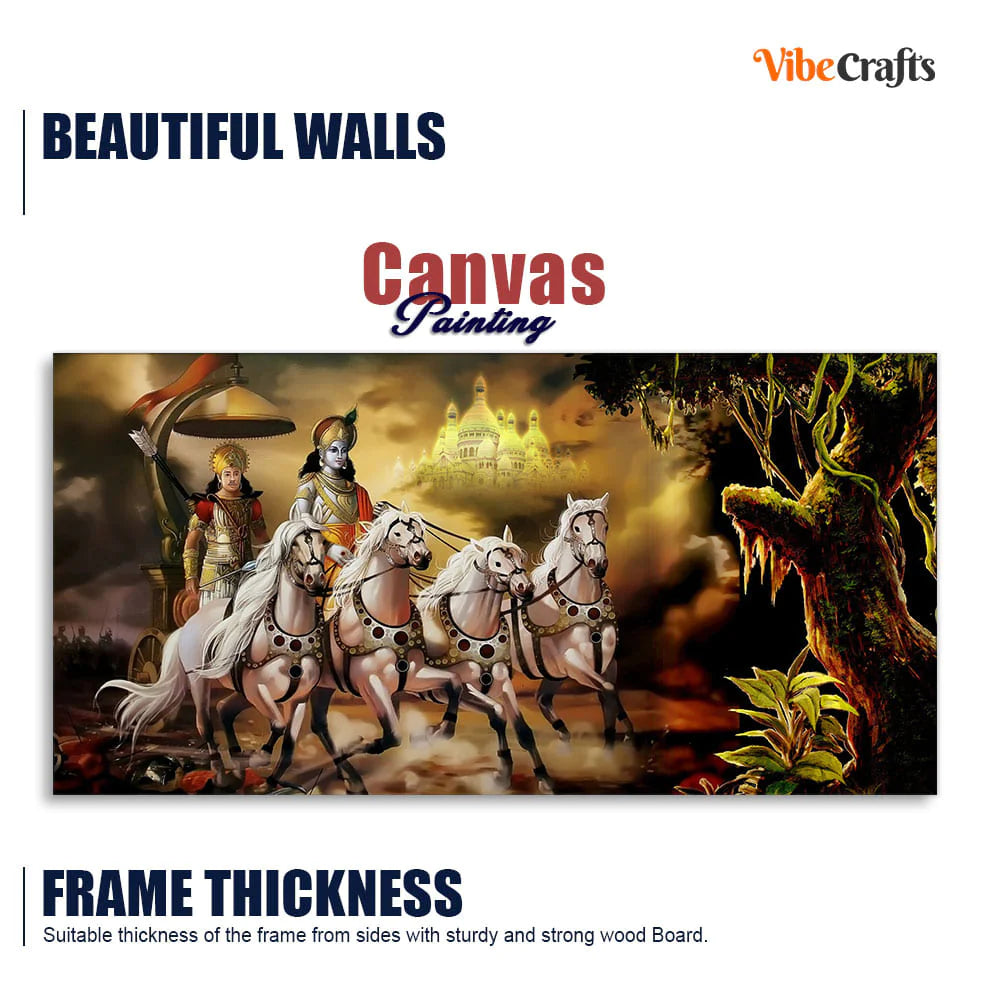 Eurotex Mahabharat Shri Krishna and Arjun Premium, Canvas Printed, Home Wall Painting Eurotex