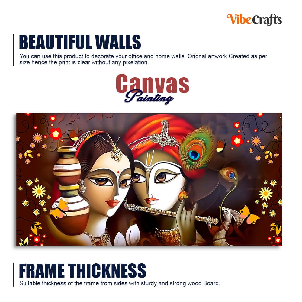 Eurotex Beautiful Lord Radha Krishna with Flute, Canvas Printed, Wall Painting Eurotex