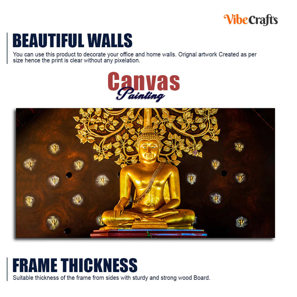 Eurotex Spiritual Golden Gautam Buddha, Canvas Printed, Paintings For Living Room Eurotex