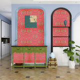 Eurotex Self Adhesive Wallpaper Damask Design Red Golden, Peel and Stick -45 x 300cm, (18in x118in) Eurotex