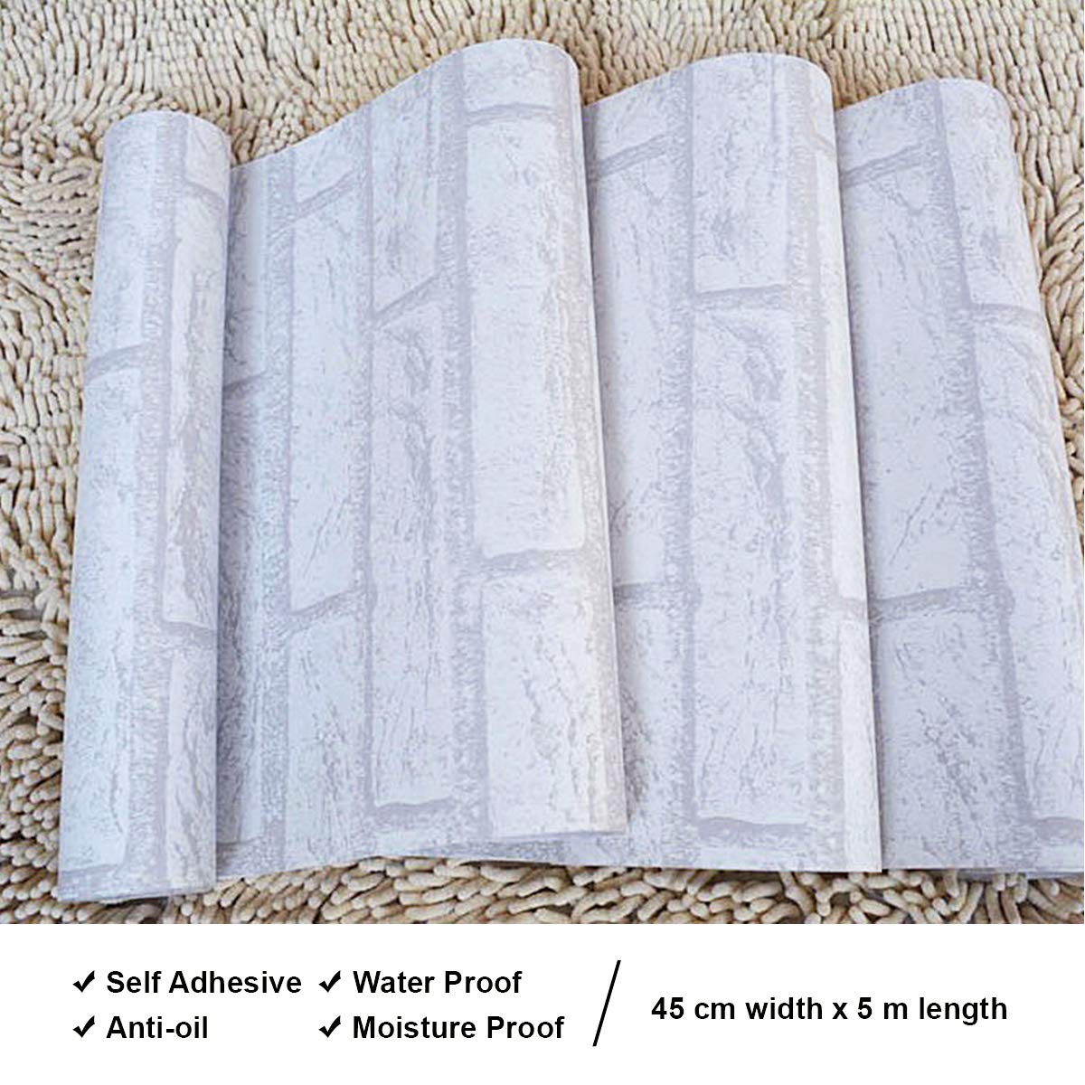 Eurotex Damask Design, White Brick, Peel and Stick, Self Adhesive Wallpaper - (45 cm x 300cm) Eurotex