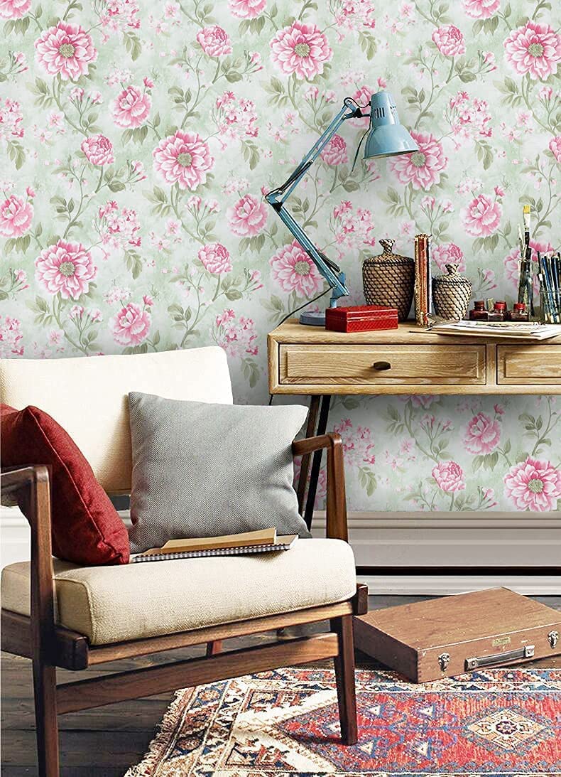 Eurotex Self Adhesive Removable Peel and Stick Wallpaper 45 x 300 cm (Pink Spring Cherry) Eurotex
