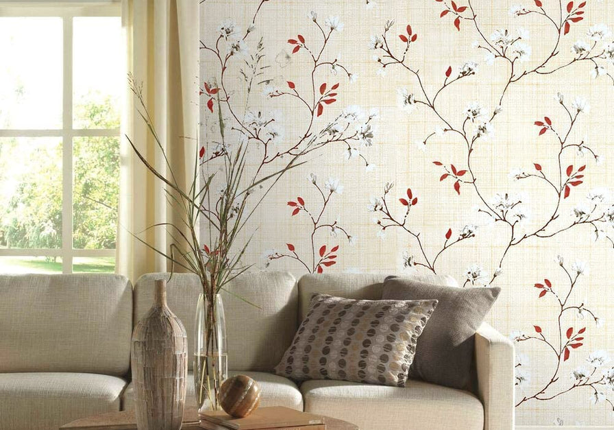 Eurotex Floral Design, Beige, Peel and Stick, Self Adhesive Wallpaper Rolls - (45 cm x 300cm)