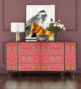 Eurotex Self Adhesive Wallpaper Damask Design Red Golden, Peel and Stick -45 x 300cm, (18in x118in) Eurotex