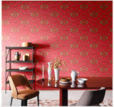Eurotex Self Adhesive Wallpaper Damask Design Red Golden, Peel and Stick -45 x 300cm, (18in x118in) Eurotex