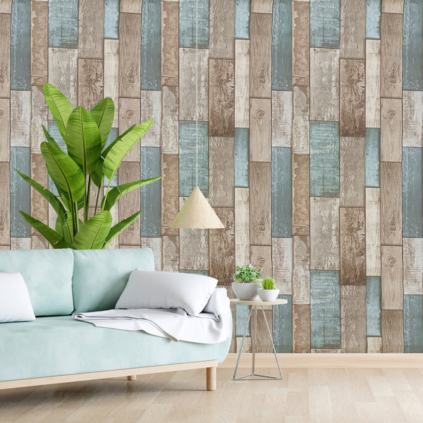 Eurotex Wooden Stripes Design, Wallpaper for bedroom, living rooms, Light Multi-Color (PVC, 1.74 X 33ft, 57sq.ft)
