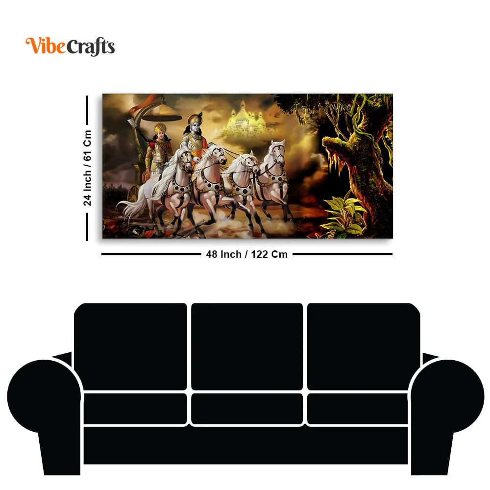Eurotex Mahabharat Shri Krishna and Arjun Premium, Canvas Printed, Home Wall Painting Eurotex