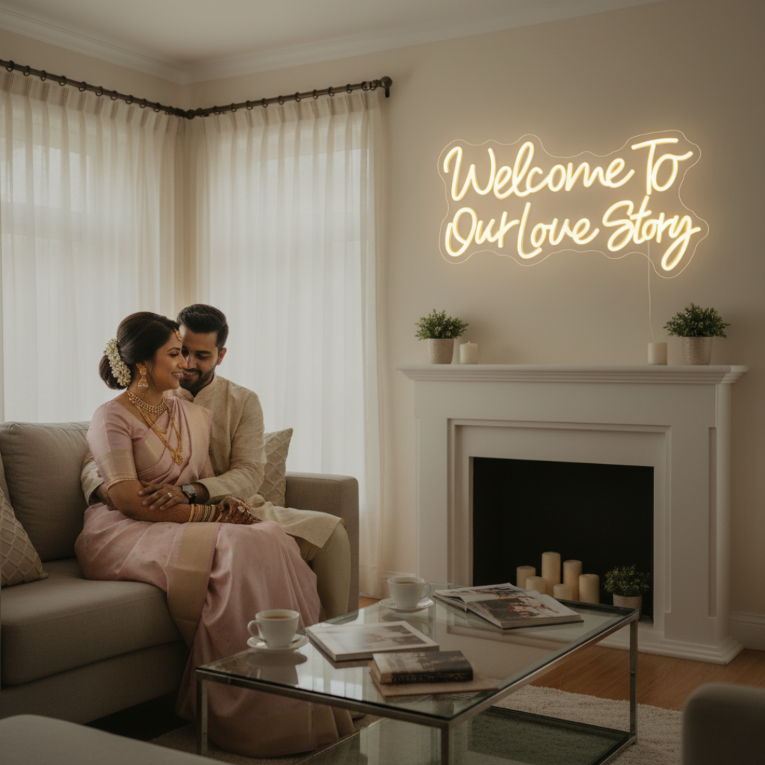 Welcome to Our Love Story Neon Light for Wedding – Custom LED Couple Sign by Eurotex for Wedding Decor, Reception, and Bedroom Wall Decor