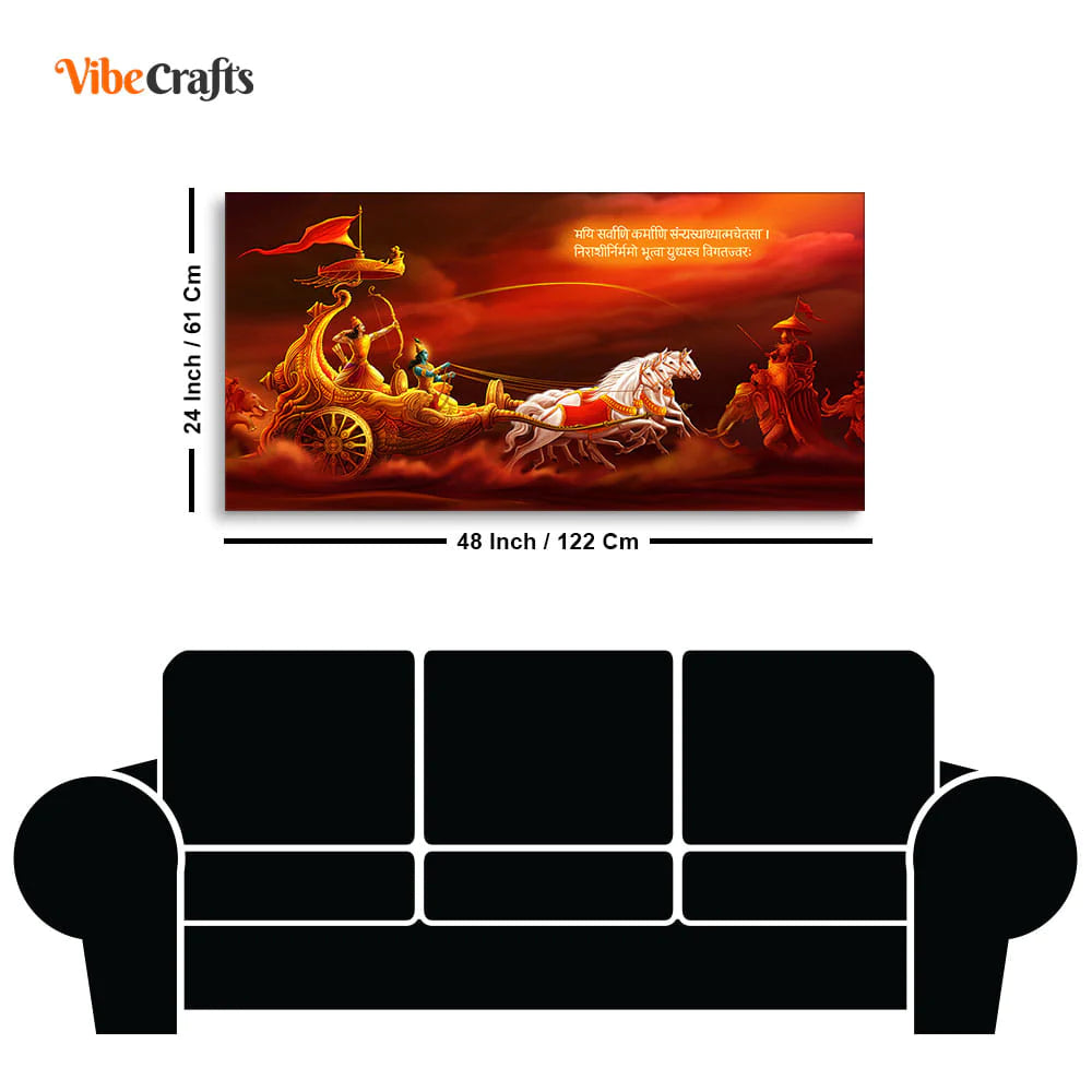 Eurotex Krishna and Arjuna at Battlefield of Mahabharata, Canvas Printed, Beautiful Wall Paintings Eurotex
