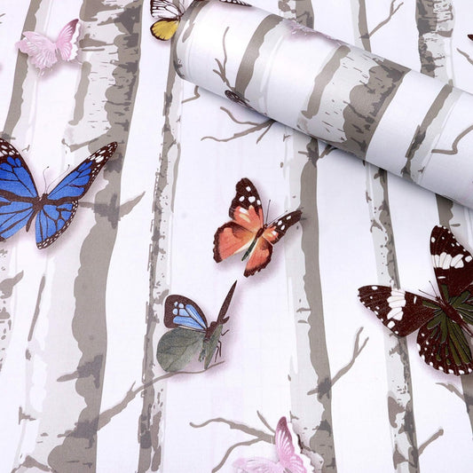 Eurotex Damask Design, 3D Stark Trees and Butterflies , Peel and Stick, Self Adhesive Wallpaper - (45 cm x 300cm) Eurotex