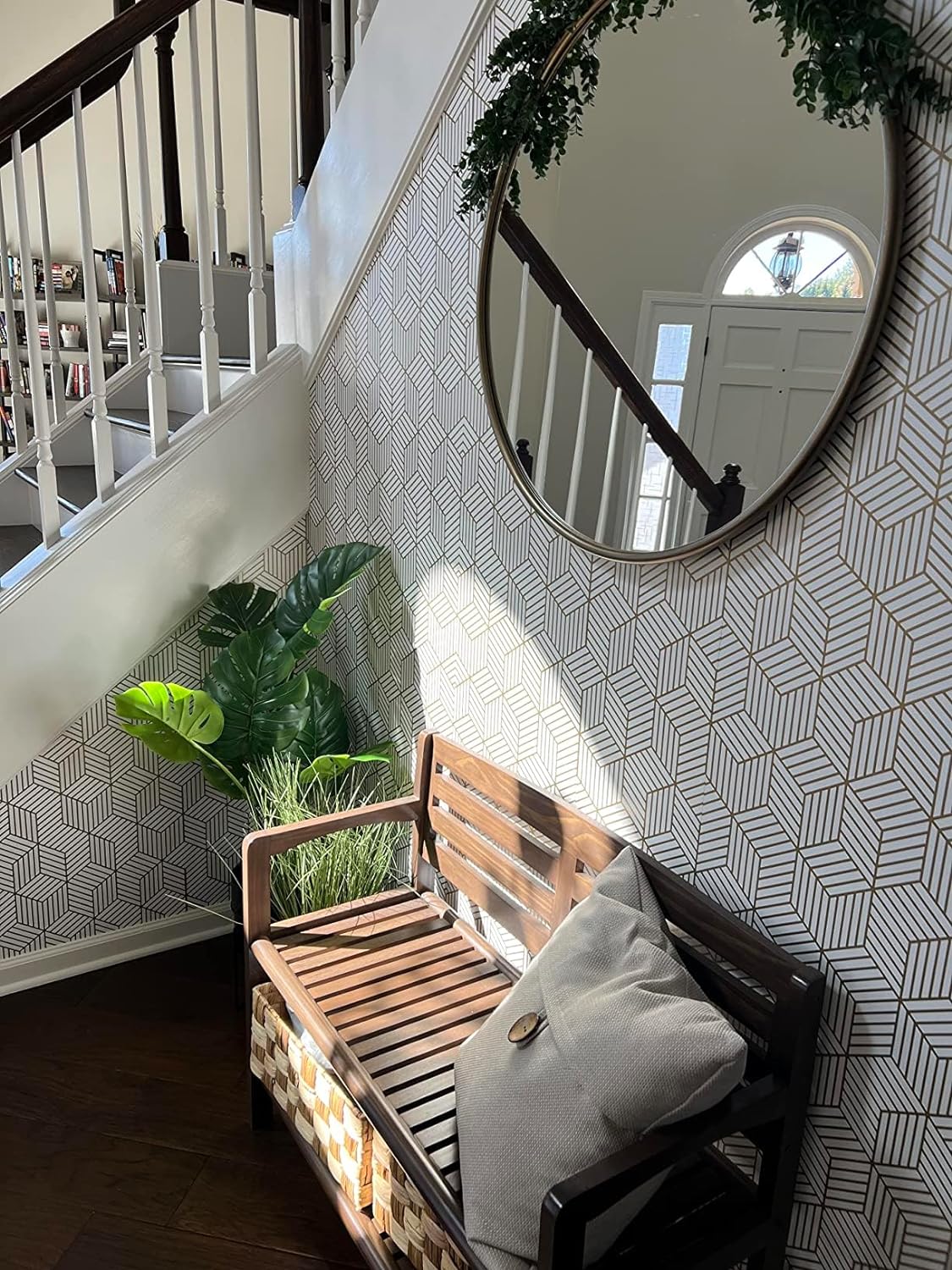 Eurotex Gold and White Geometric Wallpaper for Walls (45x300cm)(Length 3-Meter) Sticker Wallpaper Peel and Stick Hexagon Removable Self Adhesive Waterproof Wallpaper Eurotex