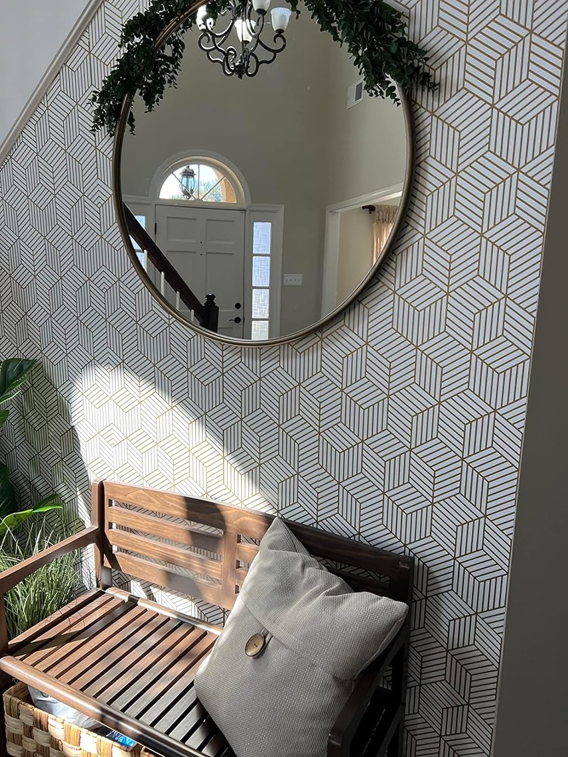 Eurotex Gold and White Geometric Wallpaper for Walls (45x300cm)(Length 3-Meter) Sticker Wallpaper Peel and Stick Hexagon Removable Self Adhesive Waterproof Wallpaper Eurotex