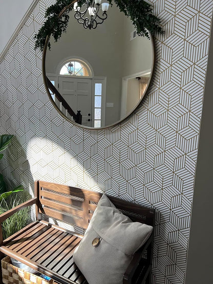 Eurotex Gold and White Geometric Wallpaper for Walls (45x300cm)(Length 3-Meter) Sticker Wallpaper Peel and Stick Hexagon Removable Self Adhesive Waterproof Wallpaper Eurotex