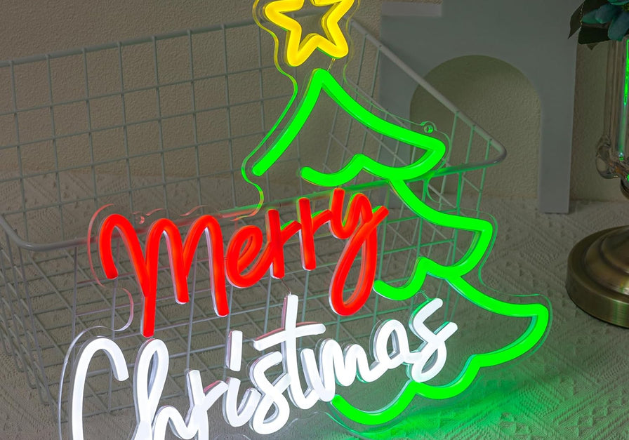 Eurotex Merry Christmas Neon Signs for Wall Decor - Merry Christmas 04  (17 inch X 10 inch, Red, White, Green)