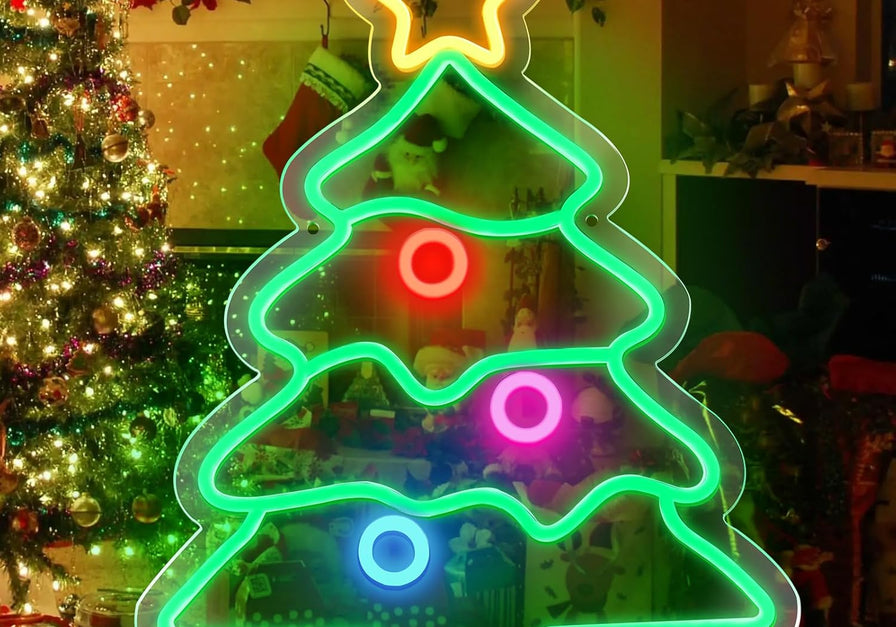 Eurotex Christmas Tree Neon Sign for Wall Decor  (14 inch X 18 inch, Green, Warm White)