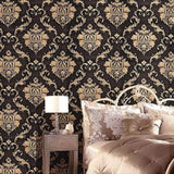 Eurotex Damask Design, Black Golden, Peel and Stick, Self Adhesive Wallpaper - (45 cm x 300cm) Eurotex