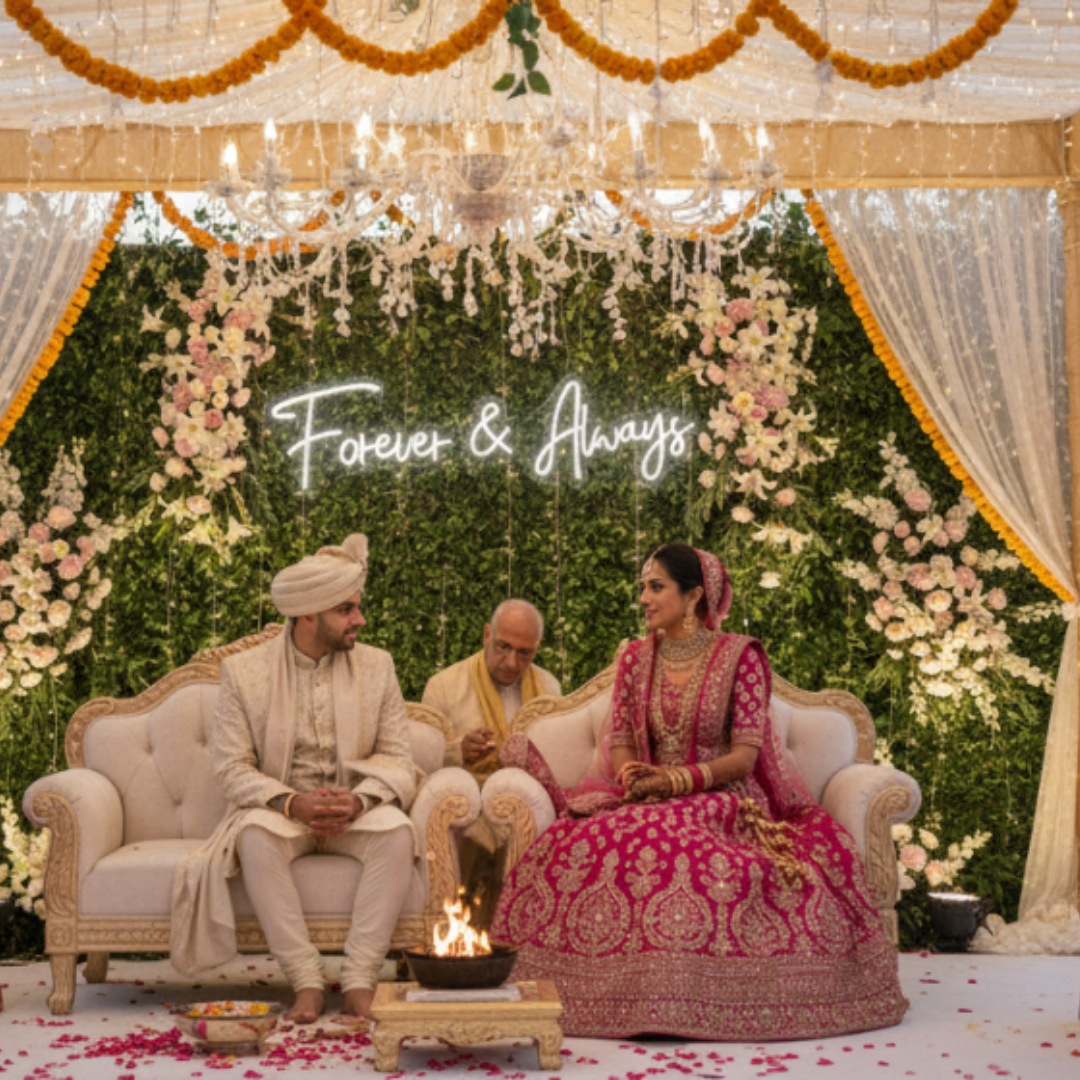 Eurotex “Forever & Always” Wedding Neon Sign – LED Couple Name Light for Wedding Decor, Reception Backdrop, Mehndi, Engagement & Couple Gift