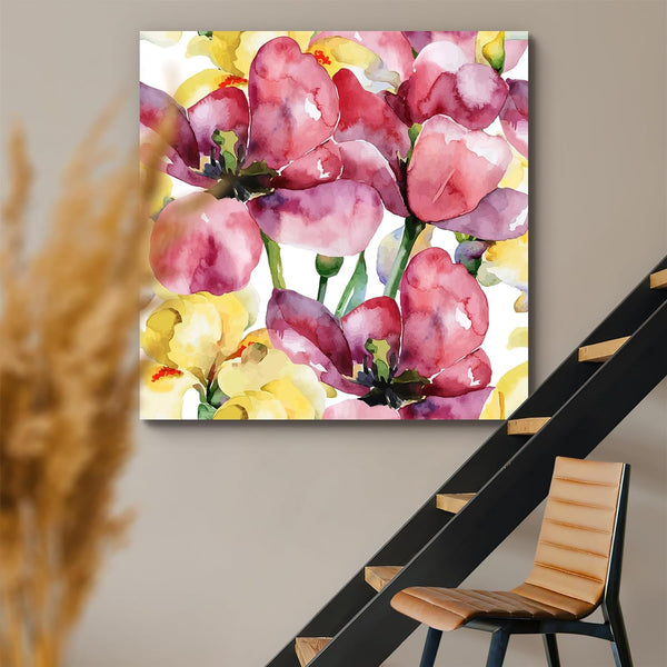 Eurotex Pitaara Box Purple Tulips & Yellow Irises, Canvas Printed, Painting for Bedroom