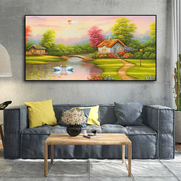 A Beautiful Scenery of Old Houses Canvas Wall Painting | Framed Canvas Wall Art for Home Decoration