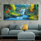 A Beautiful Waterfall In Forest Premium Wall Painting | Framed Canvas Wall Art for Home Decoration