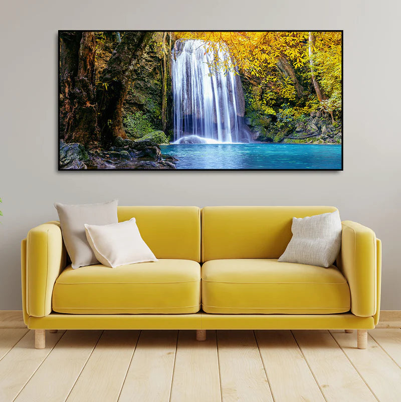 A Beautiful view of Erawan Waterfall Abstract Premium Canvas Wall Painting | Framed Canvas Wall Art for Home Decoration