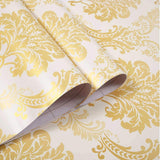 Eurotex Damask Design, Gold and White Geometric Wallpaper, Peel and Stick, Self Adhesive Wallpaper - (45 cm x 300cm)
