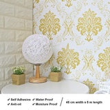 Eurotex Damask Design, Gold and White Geometric Wallpaper, Peel and Stick, Self Adhesive Wallpaper - (45 cm x 300cm)
