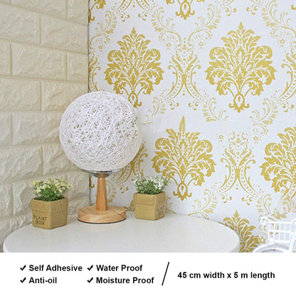 Eurotex Damask Design, Gold and White Geometric Wallpaper, Peel and Stick, Self Adhesive Wallpaper - (45 cm x 300cm)