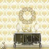 Eurotex Damask Design, Gold and White Geometric Wallpaper, Peel and Stick, Self Adhesive Wallpaper - (45 cm x 300cm)