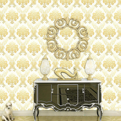 Eurotex Damask Design, Gold and White Geometric Wallpaper, Peel and Stick, Self Adhesive Wallpaper - (45 cm x 300cm)