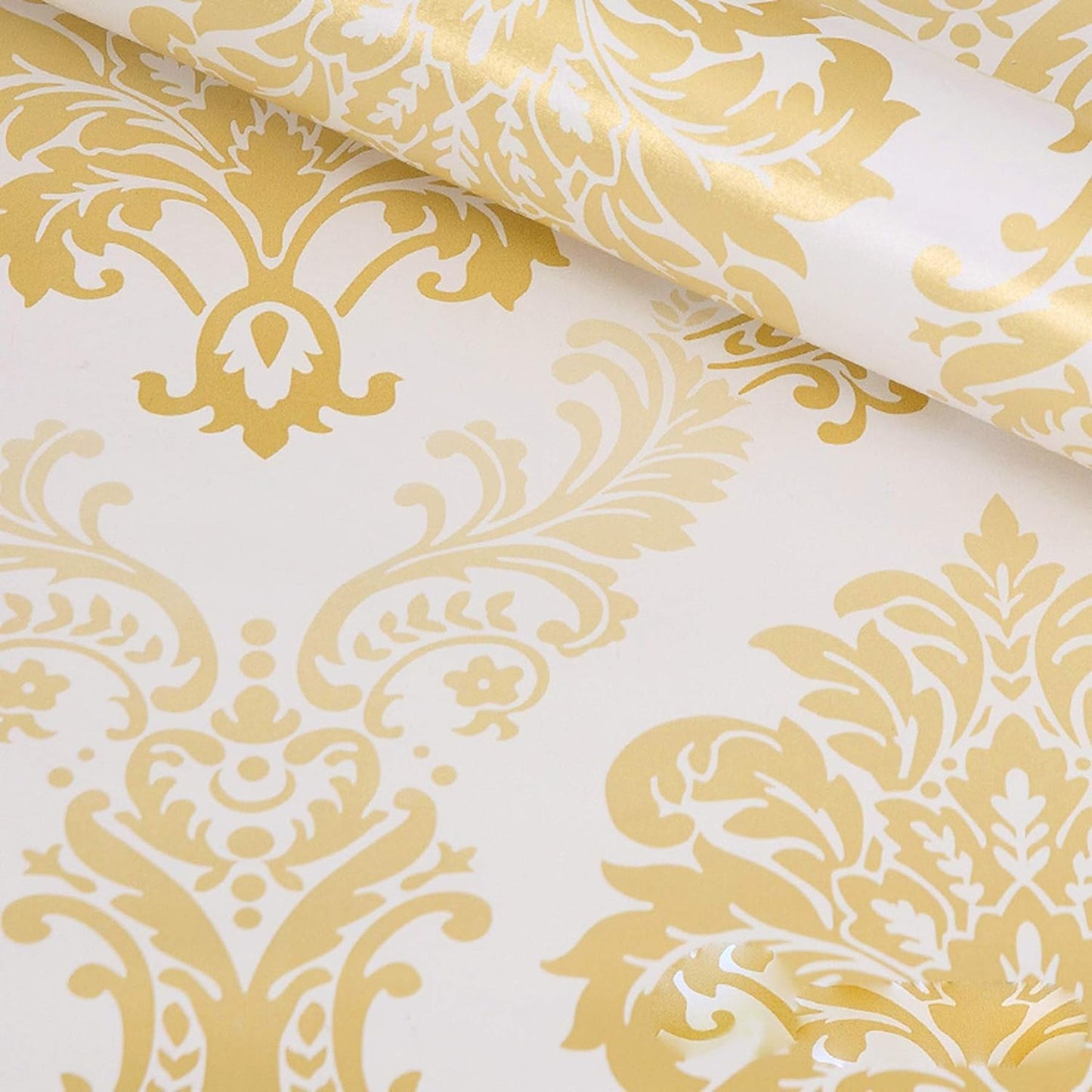 Eurotex Damask Design, Gold and White Geometric Wallpaper, Peel and Stick, Self Adhesive Wallpaper - (45 cm x 300cm)