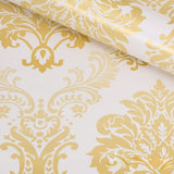 Eurotex Damask Design, Gold and White Geometric Wallpaper, Peel and Stick, Self Adhesive Wallpaper - (45 cm x 300cm)