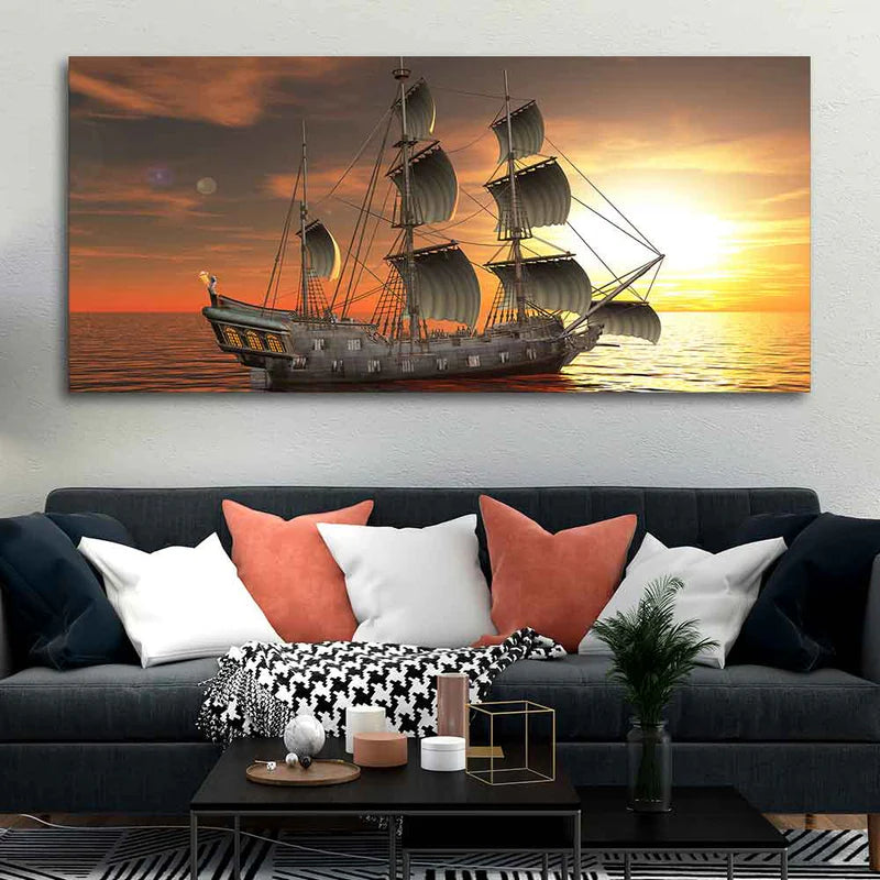 A Sailing Boat Premium Canvas Wall Painting | Framed Canvas Wall Art for Home Decoration