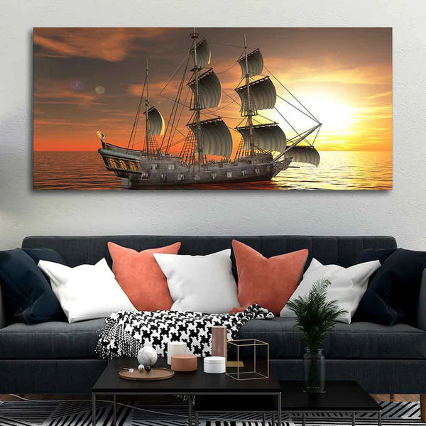 A Sailing Boat Premium Canvas Wall Painting | Framed Canvas Wall Art for Home Decoration