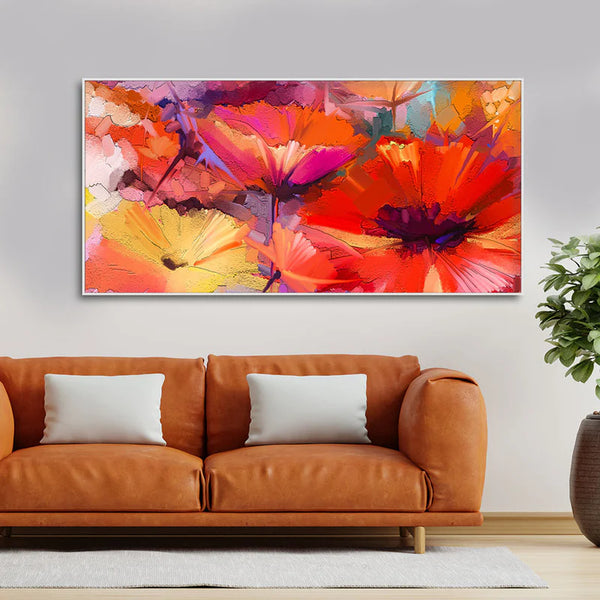 Abstract Colorful Composition of Vibrant Spring Floral Canvas Wall Painting | Framed Canvas Wall Art for Home Decoration