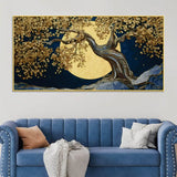 Abstract Golden Moon Nature Canvas Painting | Framed Canvas Wall Art for Home Decoration