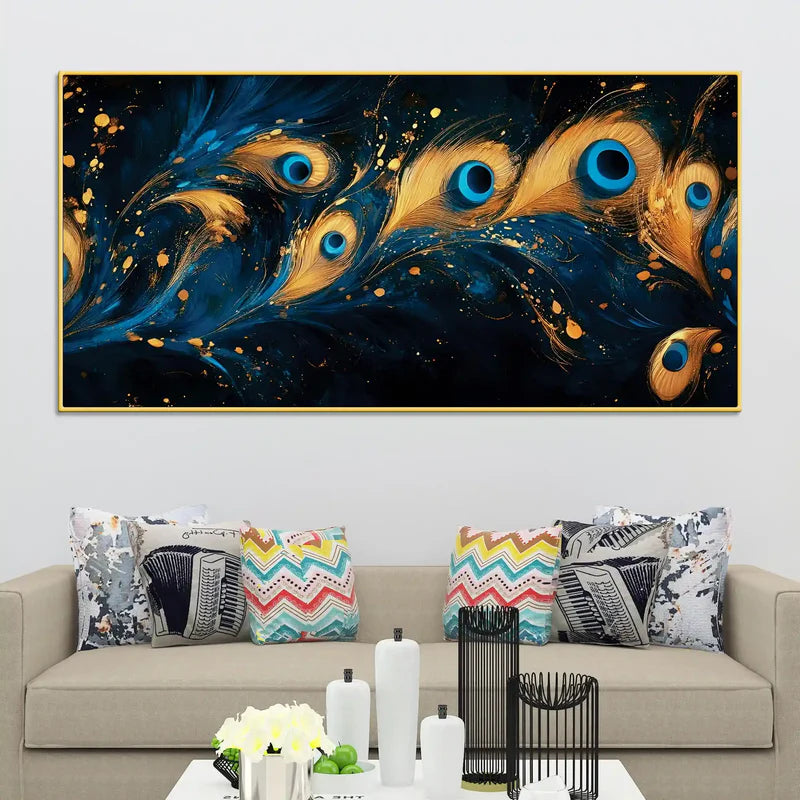 Abstract Peacock Feather Canvas Wall Art Painting | Framed Canvas Wall Art for Home Decoration