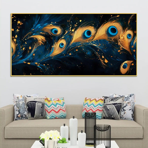 Abstract Peacock Feather Canvas Wall Art Painting | Framed Canvas Wall Art for Home Decoration