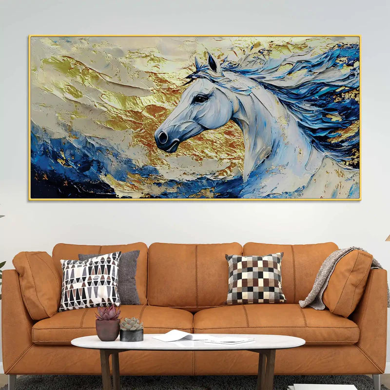 Abstract White Horse Canvas Painting | Framed Canvas Wall Art for Home Decoration
