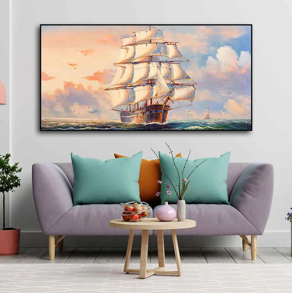 Amazing Sailing Ship Wall Painting | Framed Canvas Wall Art for Home Decoration