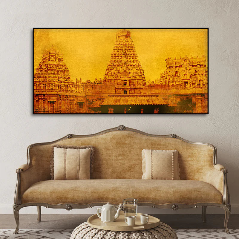 Ancient Brihadeeswara Temple of Tamilnadu Canvas Wall Painting | Framed Canvas Wall Art for Home Decoration