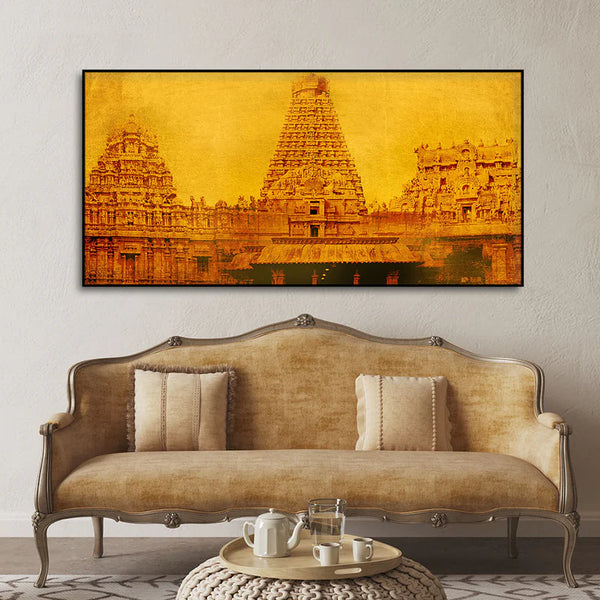 Ancient Brihadeeswara Temple of Tamilnadu Canvas Wall Painting | Framed Canvas Wall Art for Home Decoration