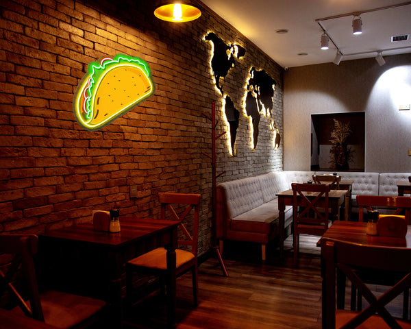 Taco Cafe Neon Signs | Coffee Shop LED Neon Lights & Decor (24Inch x 18Inch)