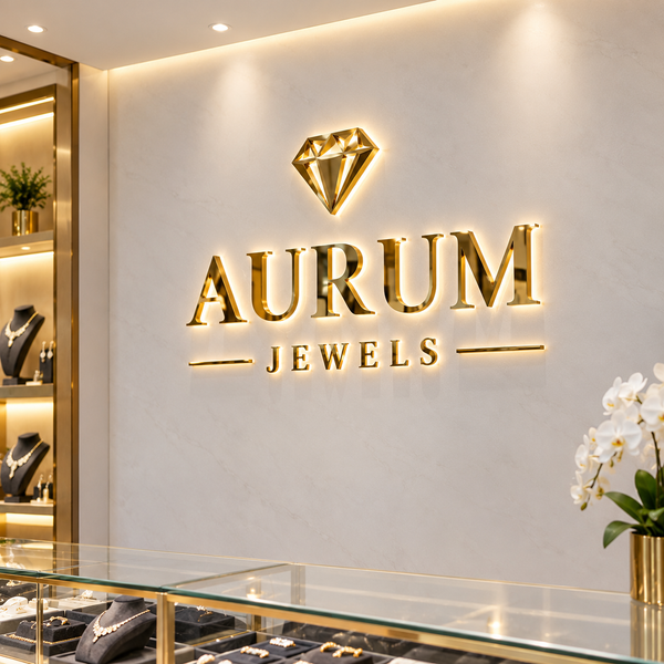 Halo Back-Lit Mirror Gold Acrylic Letters – Luxury Reception Sign