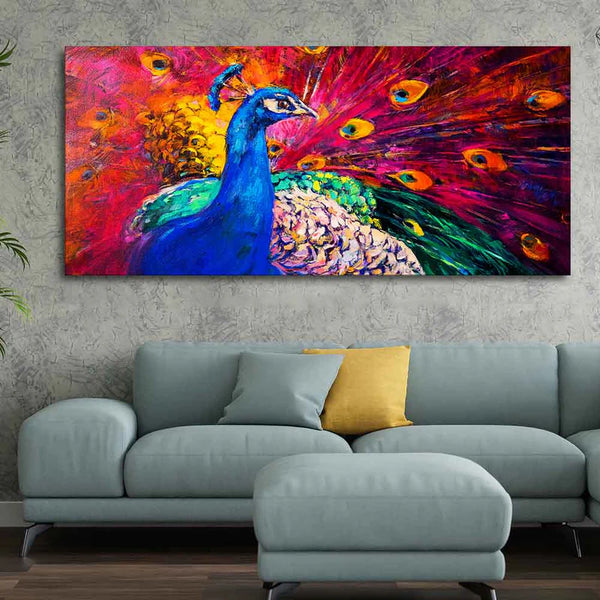 Beautiful Colorful Peacock Premium Canvas Wall Painting | Framed Canvas Wall Art for Home Decoration