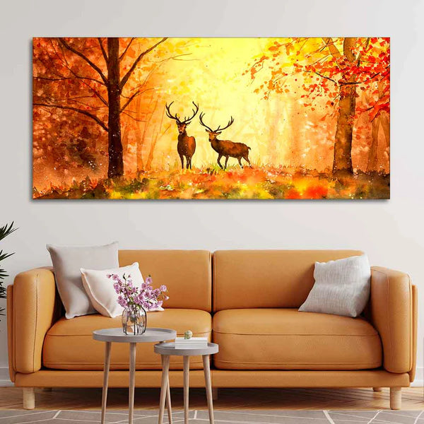 Forest Deer Big Canvas Wall Painting | Framed Canvas Wall Art for Home Decoration
