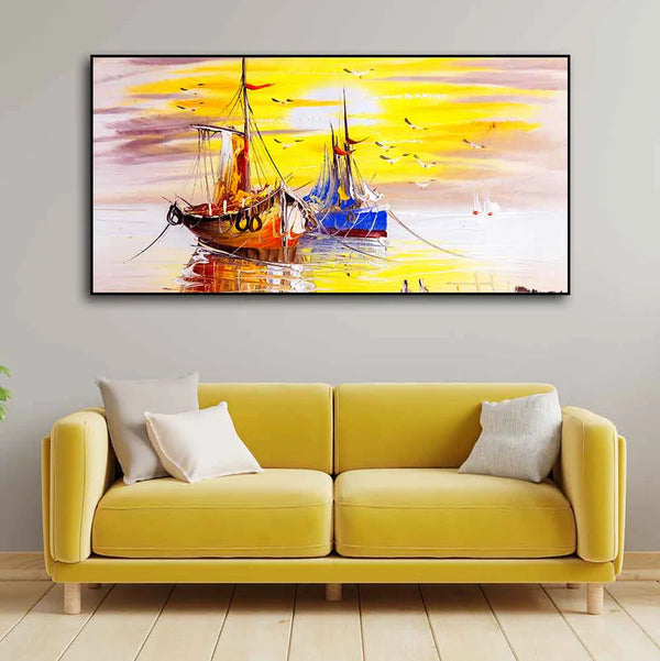 Scenery of Sailing Ship on the Ocean Wall Painting | Framed Canvas Wall Art for Home Decoration