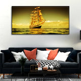 Ship in the Ocean Abstract Scenery Canvas Wall Painting | Framed Canvas Wall Art for Home Decoration